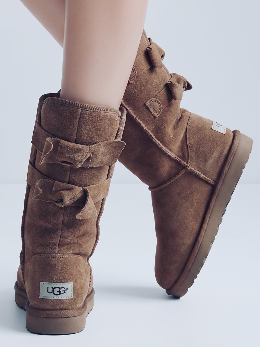 UGG Women's Allegra Bow II‎ Brown Suede Boots with Bow Detail Size 7